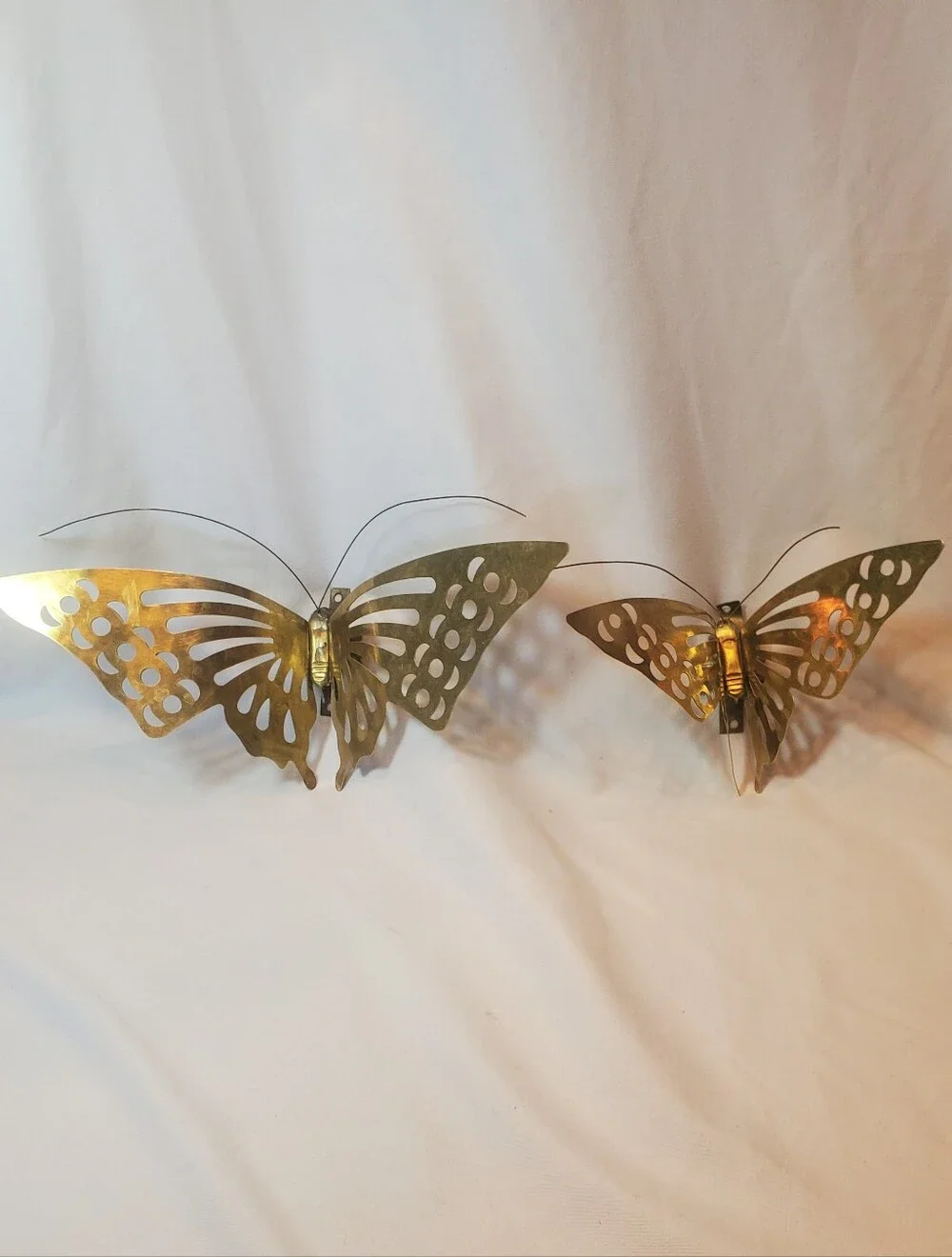 Brass Butterflies Vintage 1960's-1970's Metal Wall Hangings Table Decor, Set 2